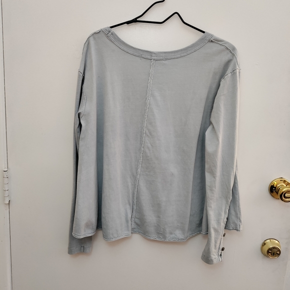 We The Free Wash Out Pastel Blue Slouchy Worn Oversized Cotton Beachy Blouse Top - Picture 7 of 12